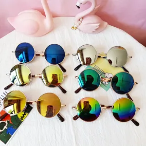 Children round colorful sunglasses, metal frame vintage sun glasses for kids boys and girls.