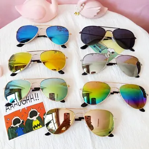Occhiali da Sole Aviatore per Bambini Montatura in Metallo Specchio Riflettente Occhiali da Pilota Moda Colorati per Bambini Protezione Solare all'Aperto