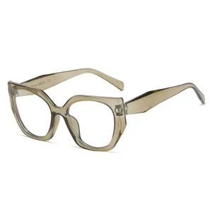 Transparent brown cat eye polygon glasses frame fashion street style large optical