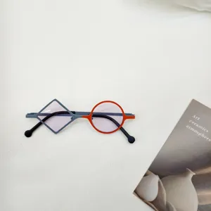 Kinder einzigartige unregelmässige Sonnenbrille Detail Ansicht mit buntem Metallrahmen.