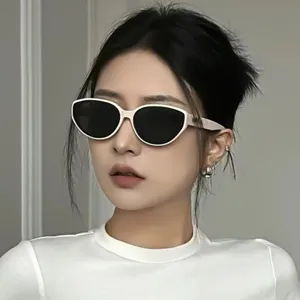 Women's white frame cat-eye sunglasses, stylish small frame UV protection sun glasses main image.