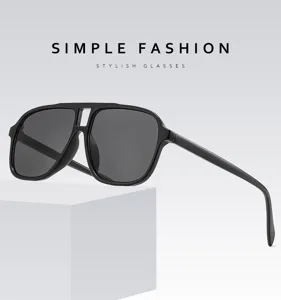 Retrowave große Doppelsteg Sonnenbrille für Damen und Herren, stylische schwarze Brille.