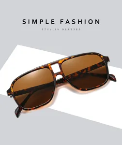 Retro große Schildpatt Doppelsteg Sonnenbrille mit braunen Gläsern für Damen und Herren.