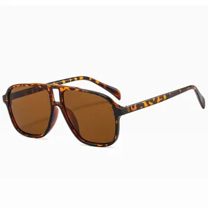 Retro Doppelsteg quadratische Sonnenbrille für Damen Herren, Oversize Pilotenbrille.