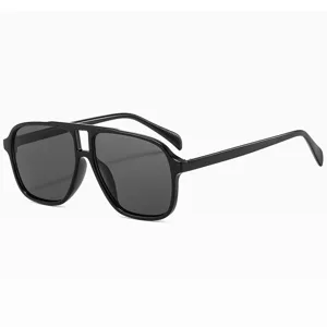 Modische grosse Doppelsteg Sonnenbrille fuer Damen und Herren retro schwarze Brille Ansicht