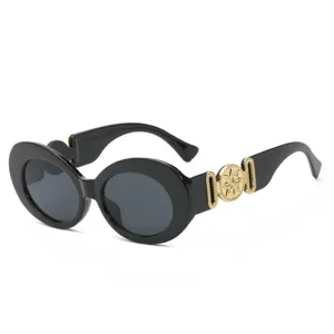 2026 Nuevas Gafas de Sol Ovaladas Grandes Lujo Diseñador Retro Marco Negro Oro
