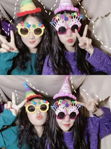 Fun birthday party glasses and hats set, perfect funny photo props for celebration events.