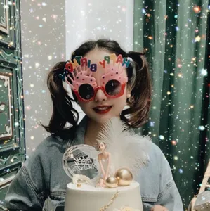 Birthday party funny glasses with cupcake design and birthday greeting for celebration