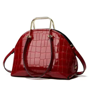 Red patent leather vintage doctor handbag stylish top handle shoulder crossbody bag.