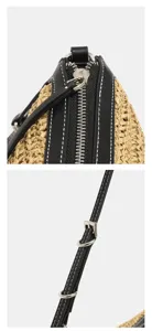 Detailed view of the summer woven crossbody bag showcasing quality zipper closure and strap.