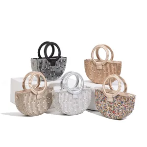 Women Rhinestone Evening Bag Pearl Full Diamond Handbag Luxury Chain Crossbody Bag Banquet Party Acrylic Purse