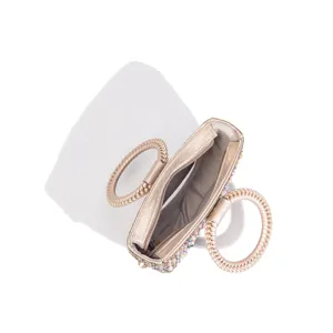 Elegant beaded evening handbag with braided handles and sparkling rhinestones for women.