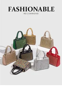 Women rhinestone handbag luxury glitter evening shoulder crossbody bag sparkling crystal top handle purse