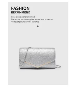 Glitter Evening Bag for Women Sparkly Chain Crossbody Bag Party Clutch Purse Silver