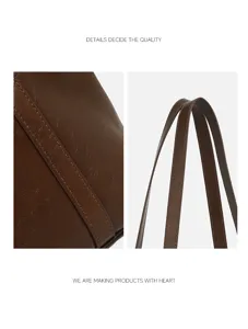 Retro brown leather shoulder bag detail view with exquisite stitching and durable handles.
