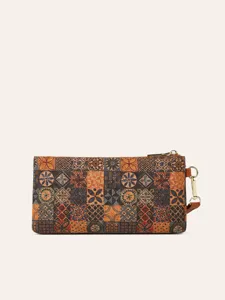 Vintage cork wallet bohemian floral pattern long zipper clutch purse for women daily use