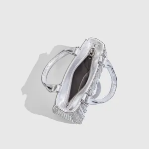 Silver rhinestone mini handbag luxury top handle shoulder crossbody evening bag for women
