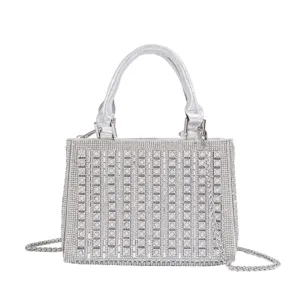 Silver rhinestone evening handbag top handle crossbody shoulder bag for women luxury