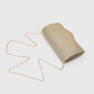 Gold glitter evening clutch bag with chain strap elegant women shoulder crossbody bag