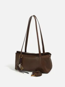Women Retro PU Leather Underarm Bag Fashion Solid Color Shoulder Handbag Casual Daily Vintage Tote Purse With Pendant