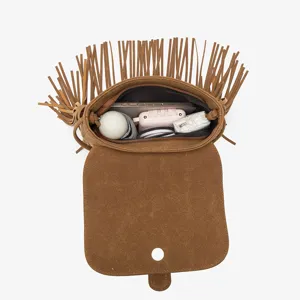 Women western vintage faux suede fringe crossbody shoulder bag capacity display