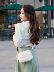 Women's Fashion Quilted Crossbody Bag PU Leather Casual Single Shoulder Bag Simple Small Square Bag Embroidery Handbag