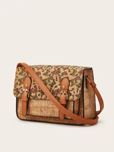 Retro kurk textuur crossbody tas met bloemen vlinder print casual stijlvolle schoudertas