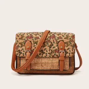 Retro kurk crossbody tas voor vrouwen casual bloemen messenger tas met gespen