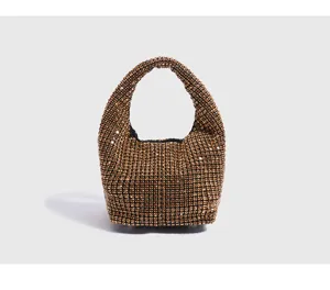 Sparkling rhinestone mesh detail of the luxury women handbag, chic design for daily use.