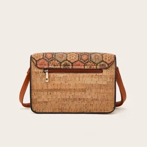 Vintage kurk textuur crossbody messenger tas voor vrouwen stijlvolle schoudertas hoofdaanzicht
