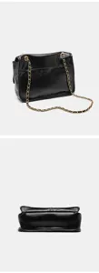 Classic black shoulder bag with gold chain strap, stylish design for daily commuter use.