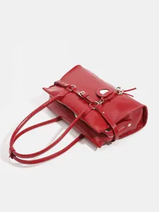 Red leather shoulder bag for women, chic buckle commuter underarm bag new 2025 trend