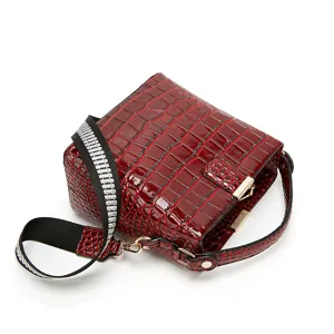 Fashion patent leather crocodile pattern women shoulder crossbody bucket bag stylish handbag