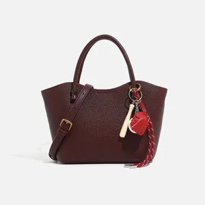 Women Casual PU Leather Crossbody Bag Fashion Solid Color Tote Shoulder Bag With Baseball Pendant Daily Commuter Handbag