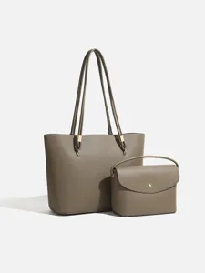 Femmes Grande Capacité Cabas PU Cuir Décontracté Navette Sac à Bandoulière Vintage Sac à Main Avec Petite Poche