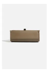 Women leather handbag bottom detail chic minimalist taupe crossbody bag stylish shoulder bag