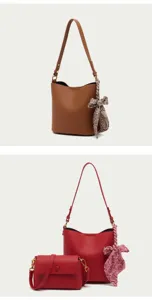 Women bucket bag set PU leather shoulder crossbody bag with scarf stylish chic handbag