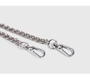 Silver metallic braided bag chain strap detail, replacement strap for shoulder crossbody bags.