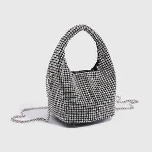 Women Rhinestone Bucket Bag Luxury Crystal Crossbody Bag Fashionable Acrylic Chain Designer Shoulder Bag