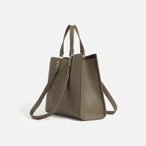 Stylish women taupe leather tote bag, large capacity casual shoulder handbag main view.