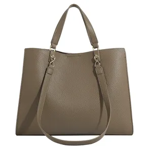 Taupe lychee grain leather tote bag, stylish large capacity shoulder and handbag.