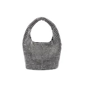 Sparkling crystal rhinestone hobo handbag for women, elegant evening shoulder bag silver.