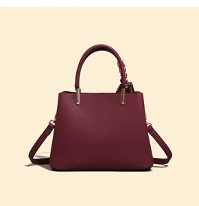 Burgundy large capacity tote bag with handle scarf, elegant shoulder crossbody bag for women.
