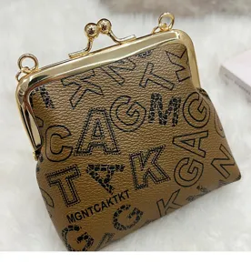 Fashion retro kiss lock clutch bag for women with chic letter print and gold chain links detail.