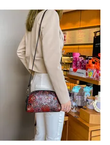 Retro ethnic style handcrafted painted women leather shoulder crossbody bag for casual summer.