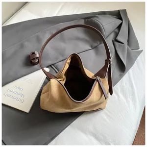 Brown suede hobo shoulder bag for women minimalist casual fashion crossbody bag daily use