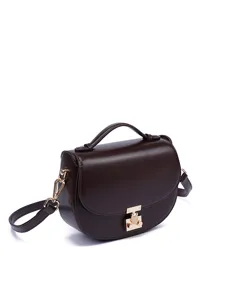 Women's Vintage PU Leather Saddle Bag Small Crossbody Bag Fashion Metal Lock Handbag Casual Daily Shoulder Bag