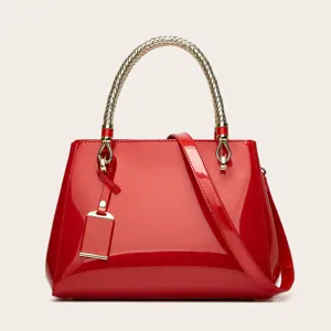 Fashion PU Patent Leather Tote Bag Large Capacity Minimalist Casual Handbag Elegant Women Shoulder Bag With Metal Handle
