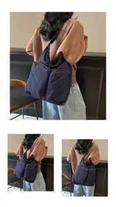 Casual solid color shoulder tote bag for daily commute, versatile large capacity bag.