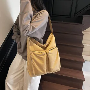 Casual Canvas Crossbody Bag Large Capacity Solid Color Shoulder Bag Multi-Pocket Commuter Bag For Women And Men